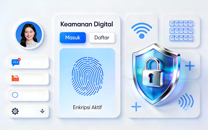 Ilustrasi antarmuka digital modern dan keamanan